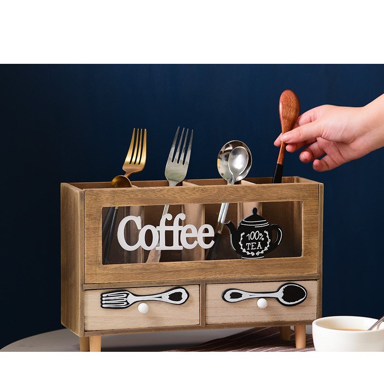 ที่จัดระเบียบมุมกาแฟ เครื่องดื่ม น่ารัก Retro wooden:โทนน้ำตาล